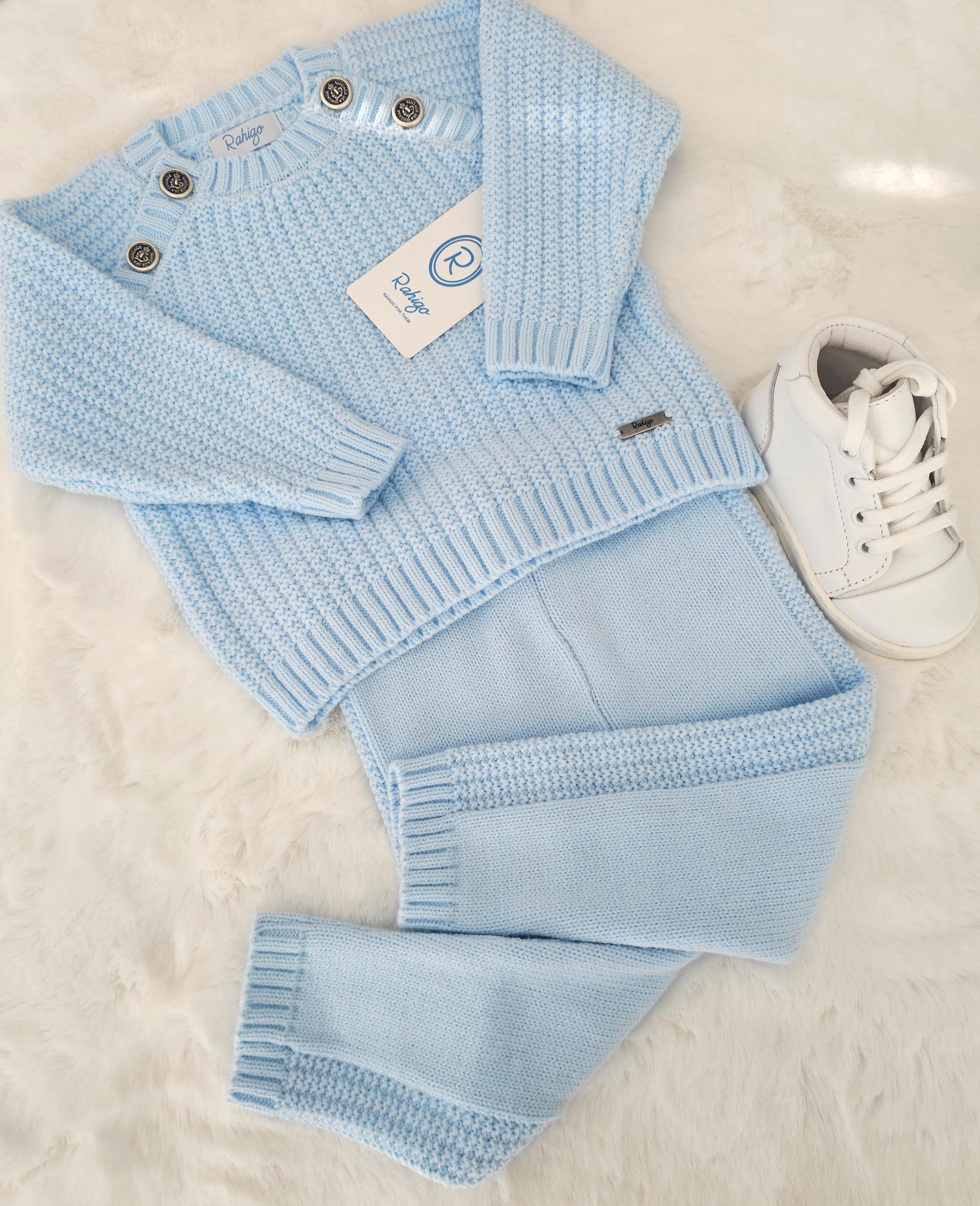 Rahigo knit blue  2 Piece button Jumper & pants sets