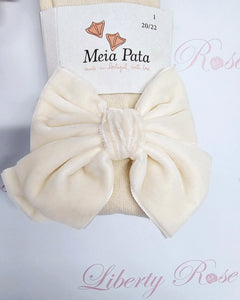 Meia Pata Velvet Bow Tights pale pearl