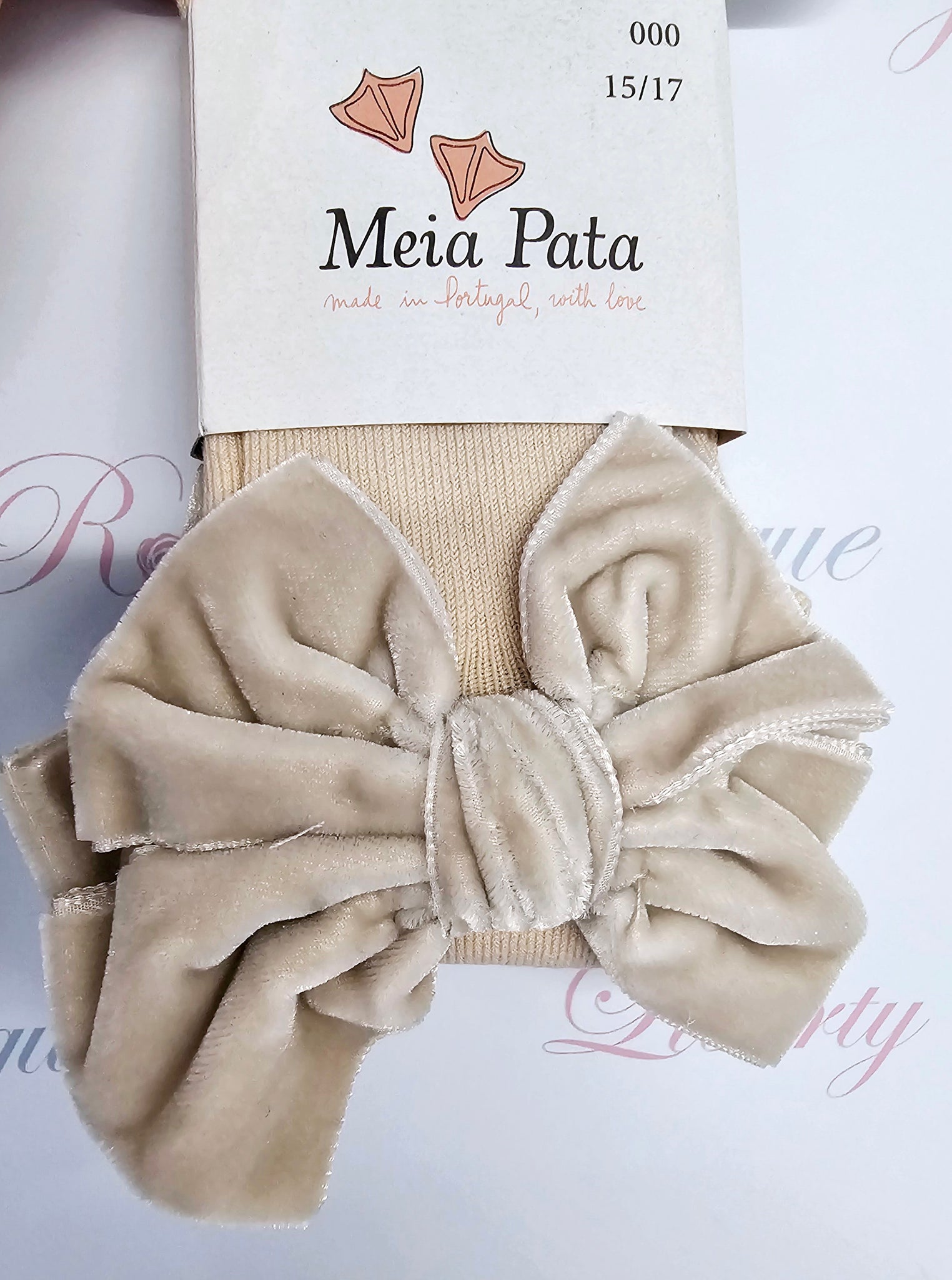 Meia Pata Velvet Bow Tights champagne