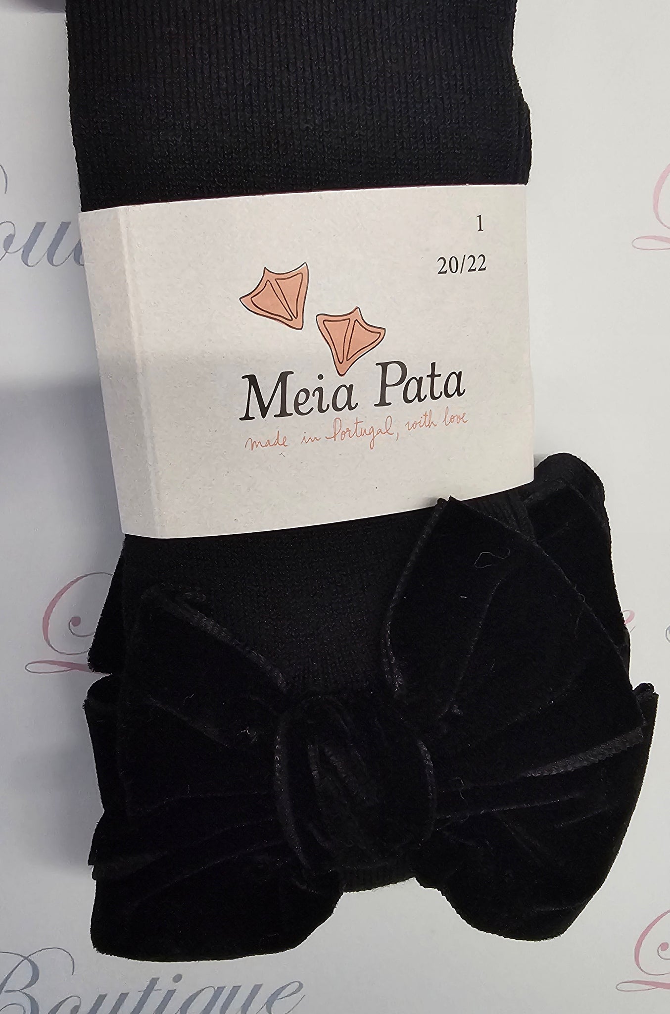 Meia Pata Velvet Bow Tights Black