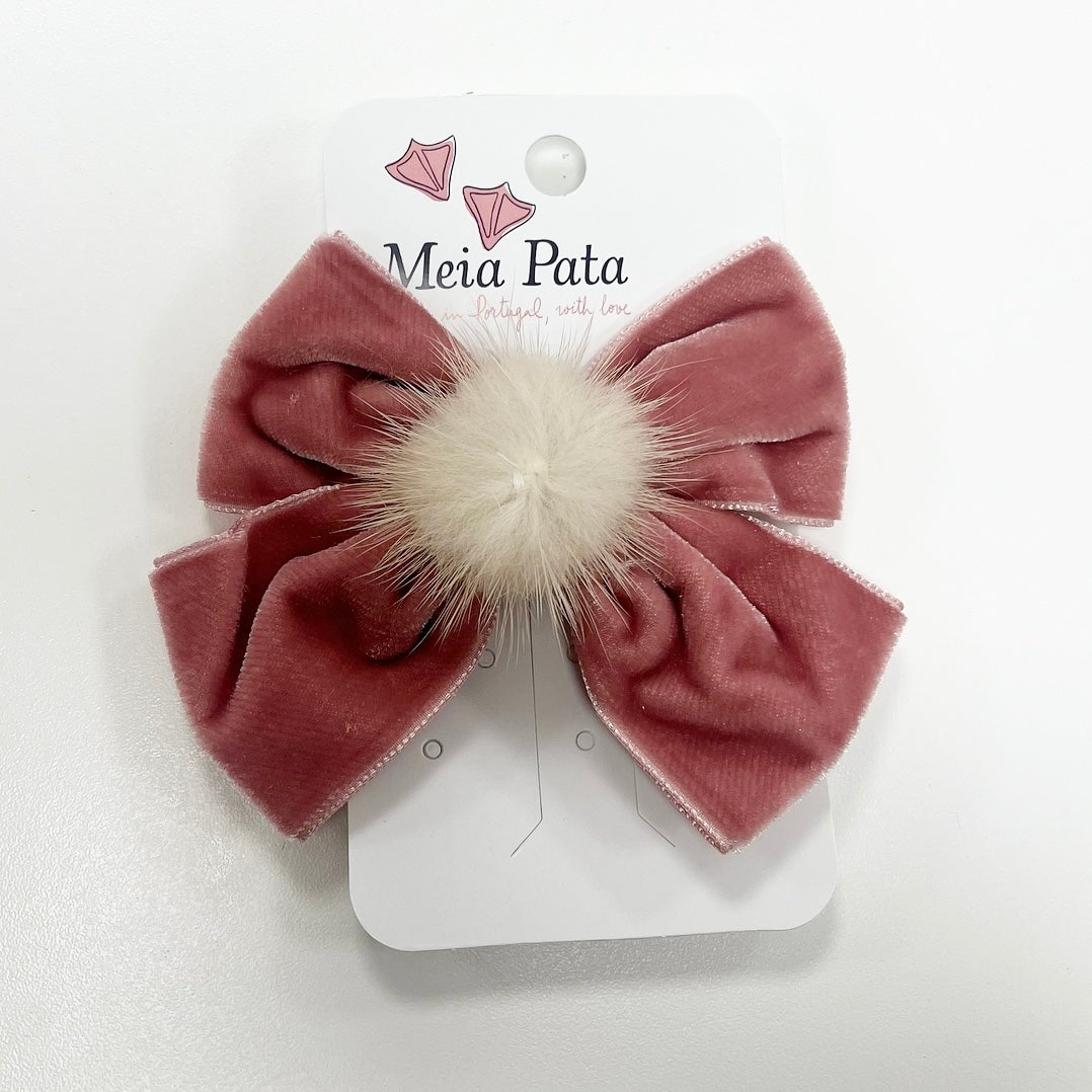 Meia Pata Velvet Pom Bow Clip DuskyPink