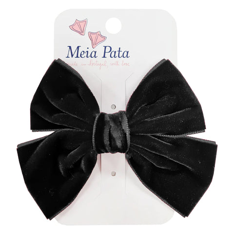 Meia Pata Velvet Bow Clip Black