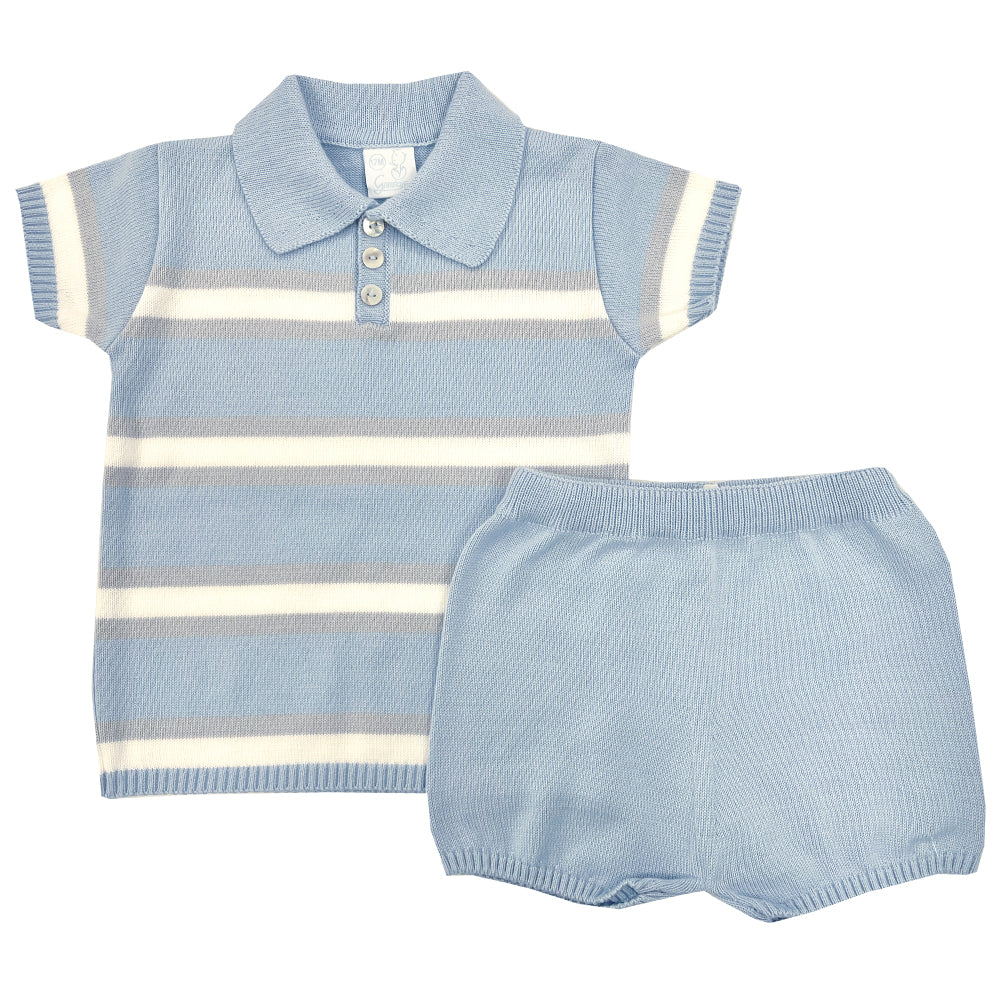 Granlei Stripe Polo Shirt Set Blue/Grey