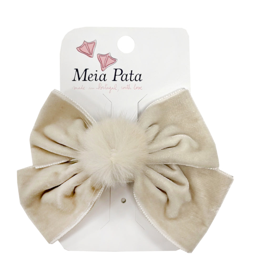 Meia Pata Velvet Pom Bow Clip Champagne