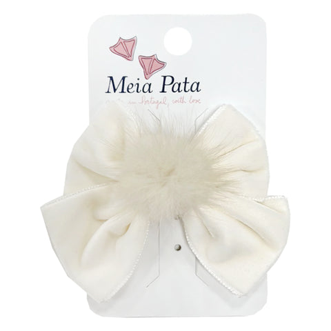 Meia Pata Velvet Pom Bow Clip Ivory