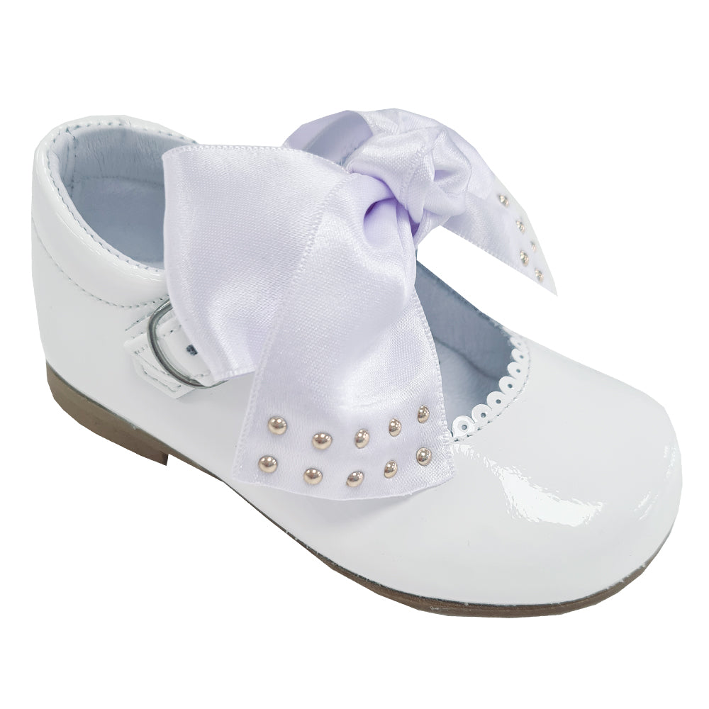 TNY Satin Bow Patent Mary Jane White