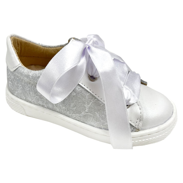 TNY Satin Bow Trainers Silver Liberty Rose Boutique