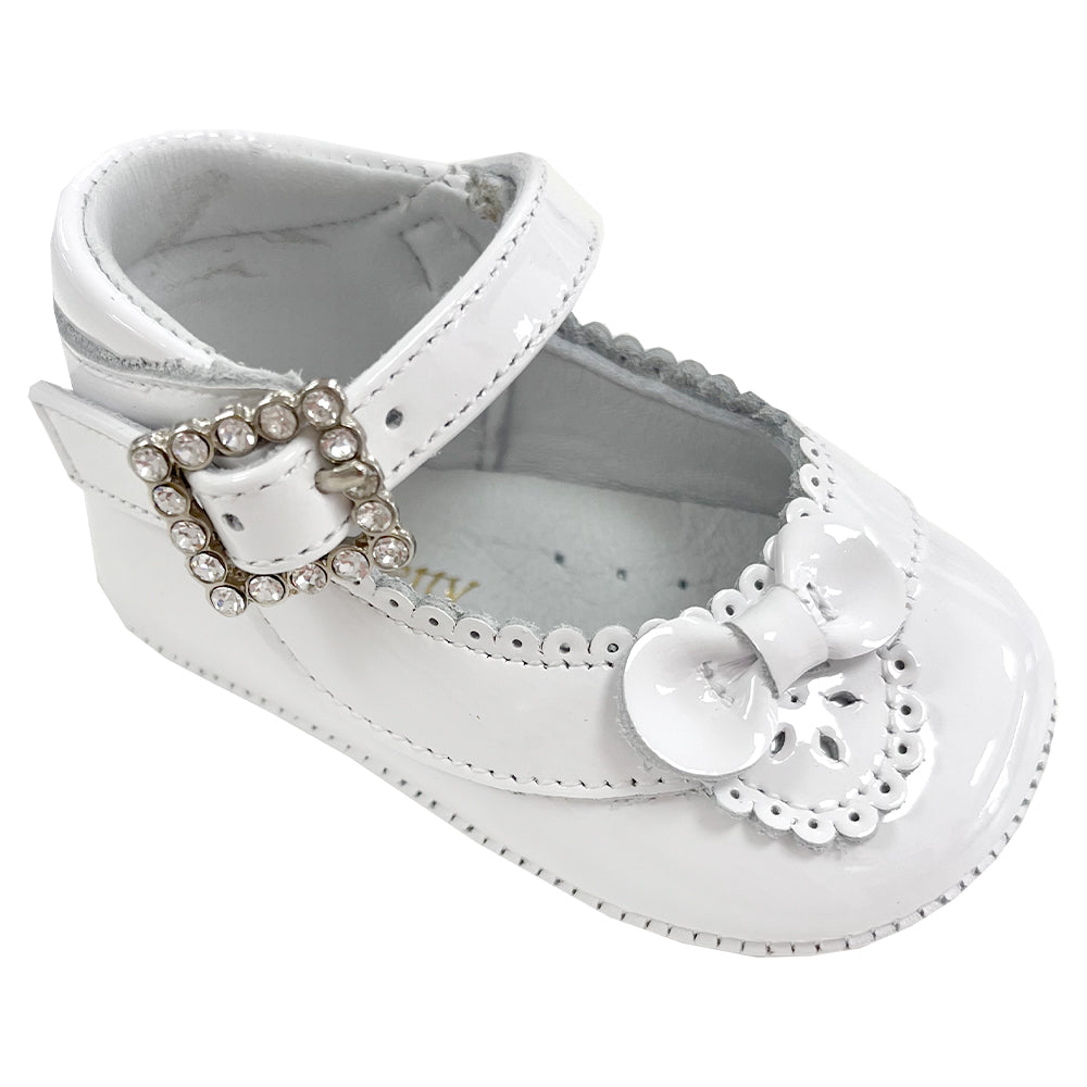 Pretty Originals Patent Leather Diamanté Buckle Soft Sole White