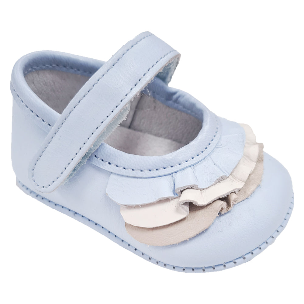 Pretty Originals Leather Frill Soft Sole Blue/Cream