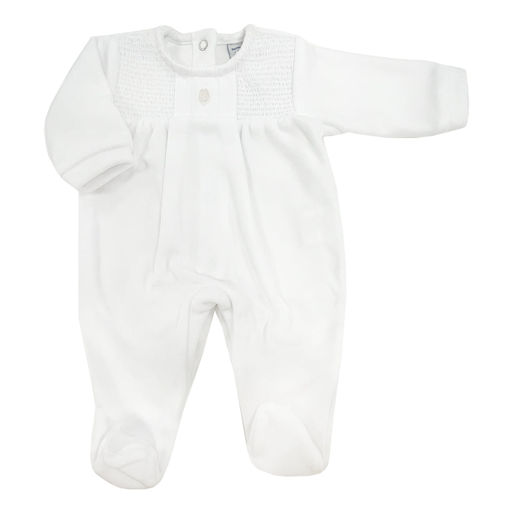 Babidu Soft Touch Shirred Collarless Sleepsuit White