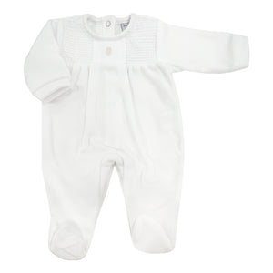 Babidu Soft Touch Shirred Collarless Sleepsuit White