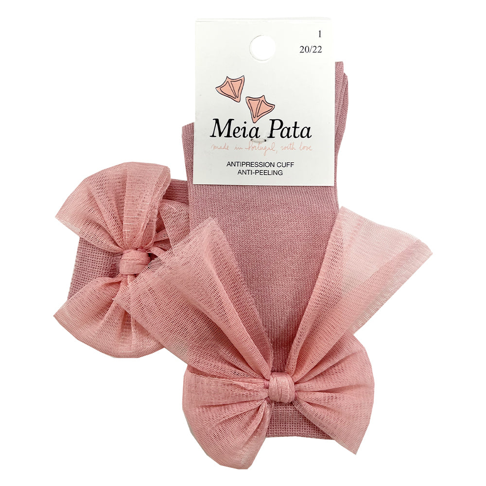 Meia Pata Long Organza Bow Socks Dusky Pink