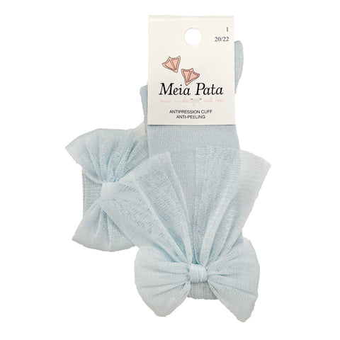 Meia Pata Long Organza Bow Socks Blue