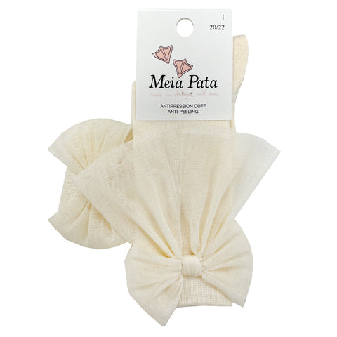 Meia Pata Long Organza Bow Socks Pearl