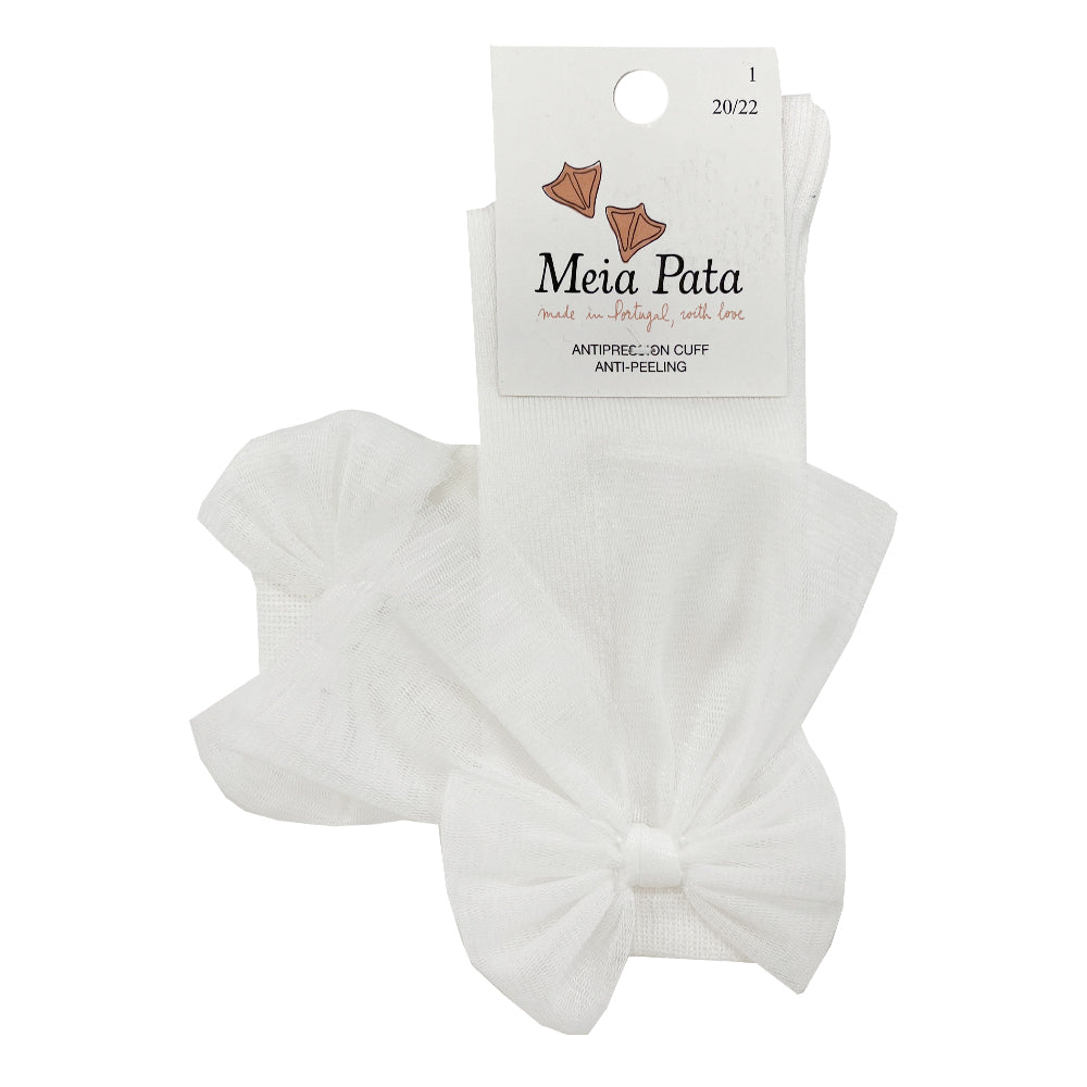 Meia Pata Long Organza Bow Socks White